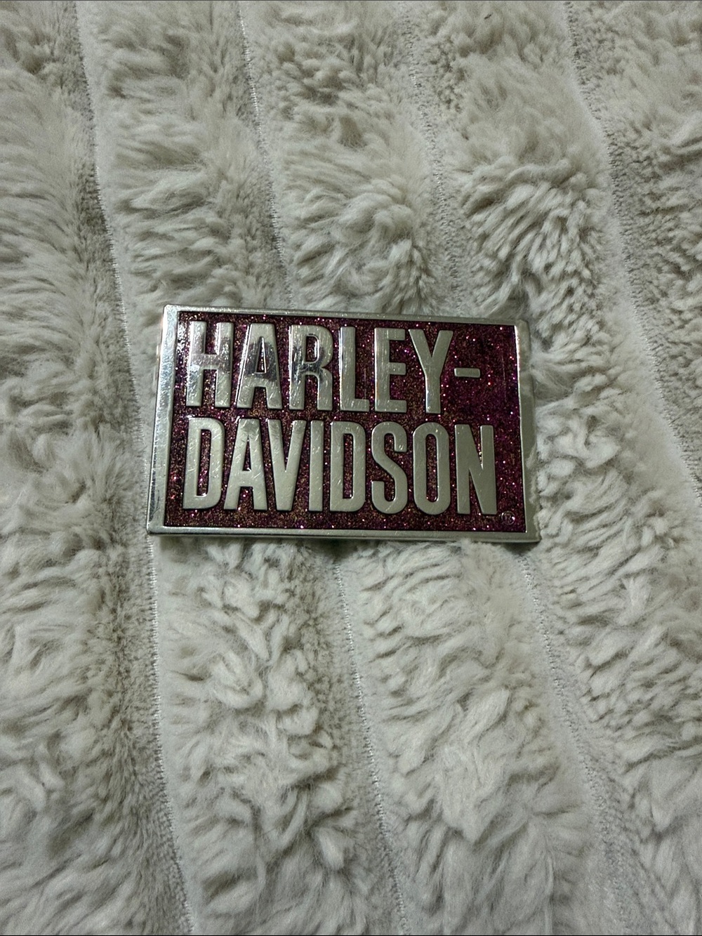 Harley-Davidson Silver Lettering on Pink Glitter belt buckle
